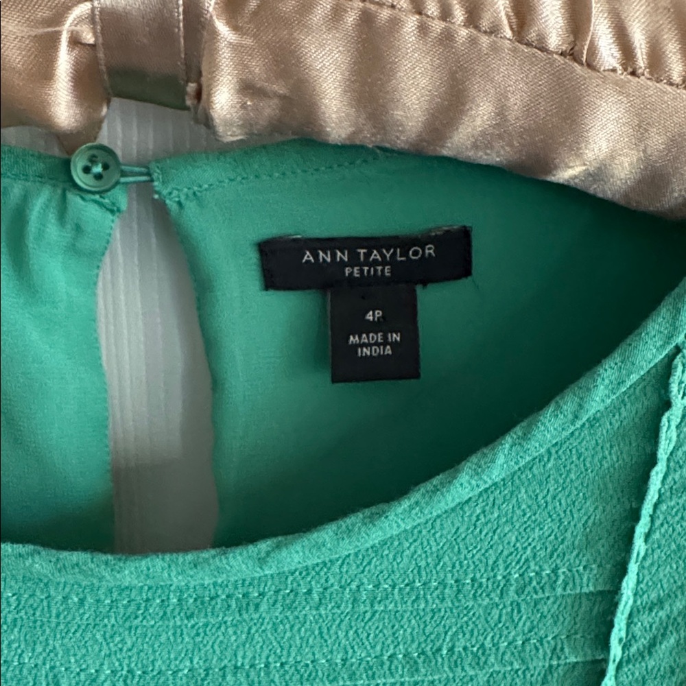 Ann Taylor Emerald Green Textured BOHO lined Shift Dress SZ 4 P - Picture 2 of 8